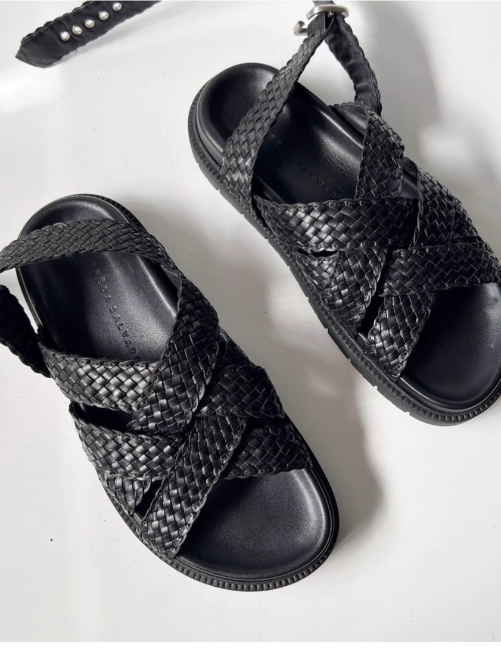 Freda Salvador Glen Leather Gladiator Braided Sandals Black Women's Size 6‎